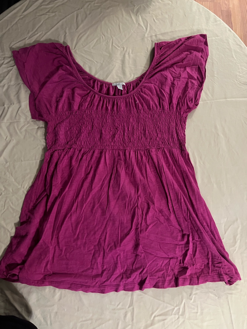 Old Navy Magenta Smocked Waist Short Sleeve Blouse